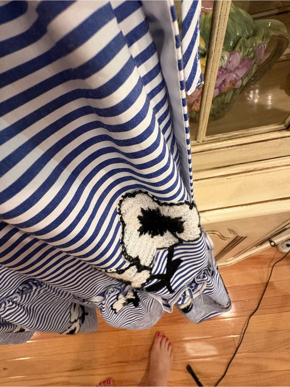 Eliza J Navy & White Striped Floral Tiered Halter Dress - Picture 6 of 8